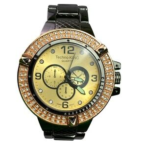 Techno King Watch Mens Iced Hip Hop‎ Crystals Stainless Steel Water Resistant